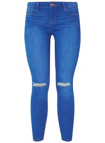 Dorothy Perkins Bright Blue 'darcy' Knee Rip Skinny Ankle Grazer Jeans