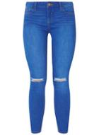 Dorothy Perkins Bright Blue 'darcy' Knee Rip Skinny Ankle Grazer Jeans