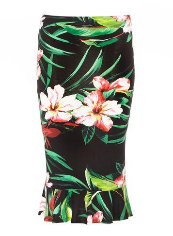 Dorothy Perkins Tropical Floral Peplum Hem Tube Skirt