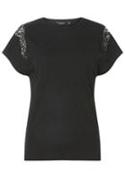 Dorothy Perkins Black Embroidered Shoulder T-shirt