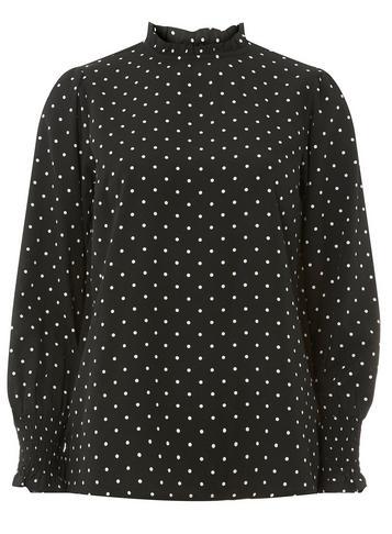 Dorothy Perkins Black Spotted Shirred Cuff Top