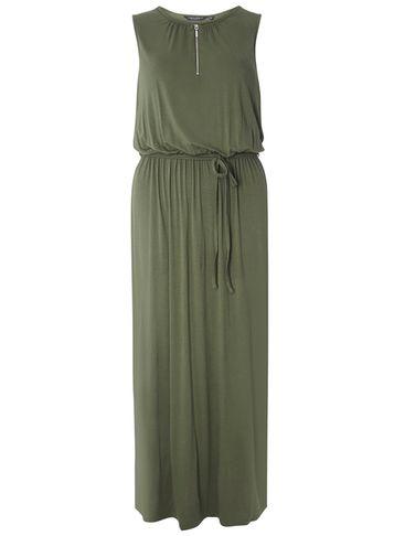 Dorothy Perkins Green Zip Front Jersey Maxi Dress