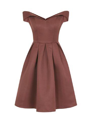 Dorothy Perkins *chi Chi London Brown Fold-over Bardot Midi Dress