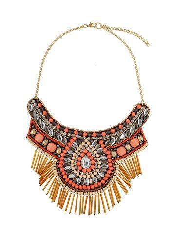 Dorothy Perkins Peach Bead Fabric Necklace