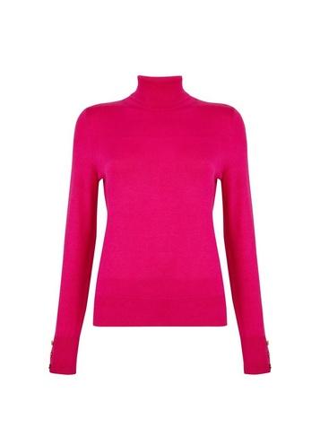 Dorothy Perkins Pink Button Cuff Roll Neck Jumper