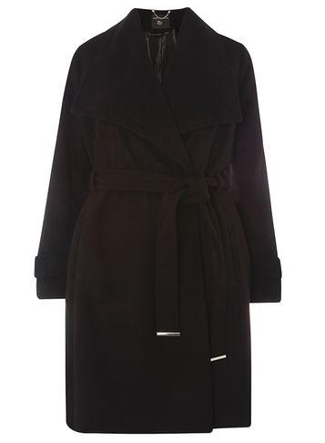 Dorothy Perkins Dp Curve Black Belted Wrap Coat