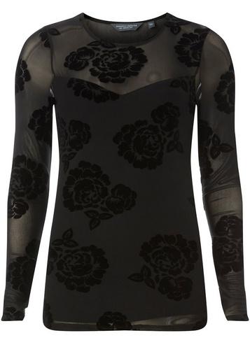 Dorothy Perkins *tall Black Flocked Mesh Top