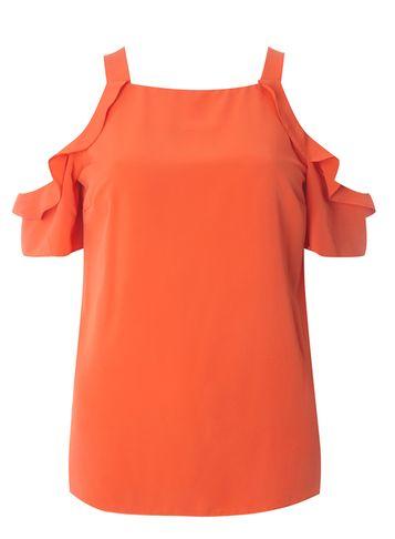 Dorothy Perkins Coral Ruffle Cold Shoulder Top