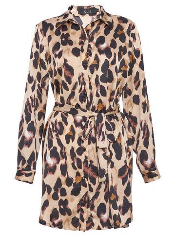 Dorothy Perkins *quiz Stone Leopard Shirt Dress