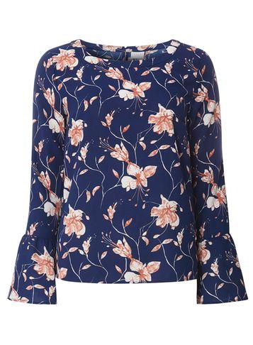 Dorothy Perkins *vila Blue Floral Print Ruffle Blouse