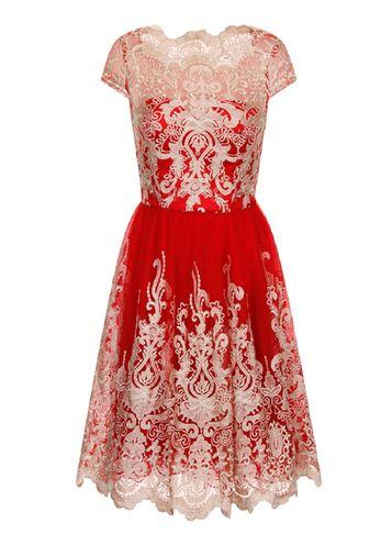 Dorothy Perkins *chi Chi London Red Cap Sleeve Baroque Tea Dress