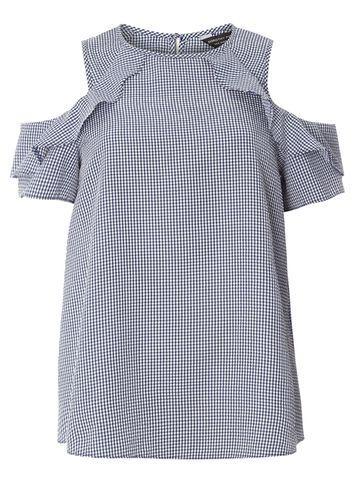 Dorothy Perkins Blue Check Cold Shoulder Top