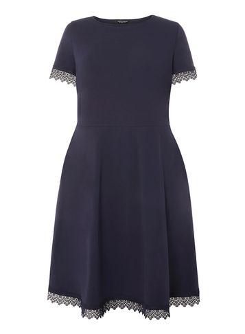 Dorothy Perkins Dp Curve Navy Lace Trim Fit And Flare Dress