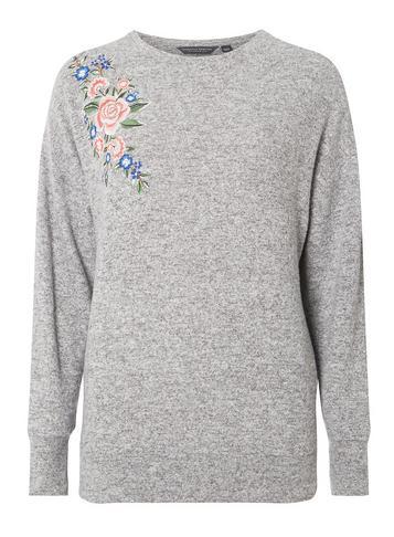 Dorothy Perkins *tall Grey Floral Embroidered Jumper