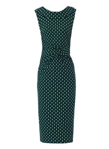 *jolie Moi Green Geometric Print Collar Pencil Dress