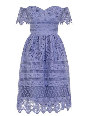 *chi Chi London Blue Bardot Midi Skater Dress