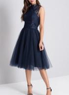 *chi Chi London Navy Embroidered Midi Skater Dress