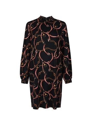 Dorothy Perkins Black Chain Print Shirred Neck Shift Dress