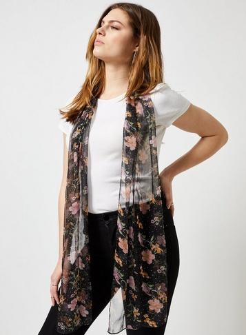 Dorothy Perkins Black Skinny Floral Print Chiffon Scarf