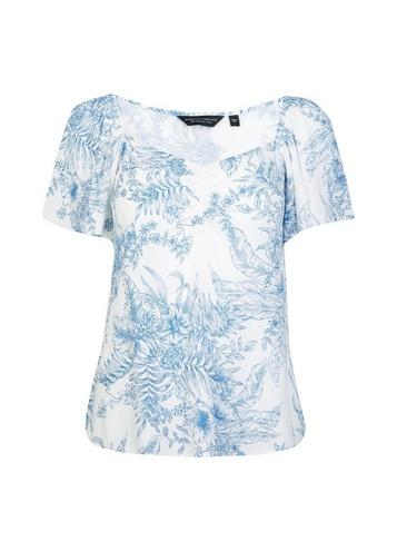 Dorothy Perkins White And Blue Floral Print Top