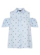 Dorothy Perkins Blue Polka Dot Frill Cold Shoulder Top