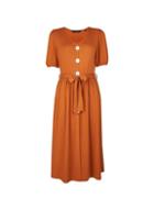 Dorothy Perkins Rust Mother Pearl Button Midi Skater Dress