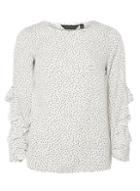 Dorothy Perkins Ivory Spotted Ruffle Long Sleeve Top