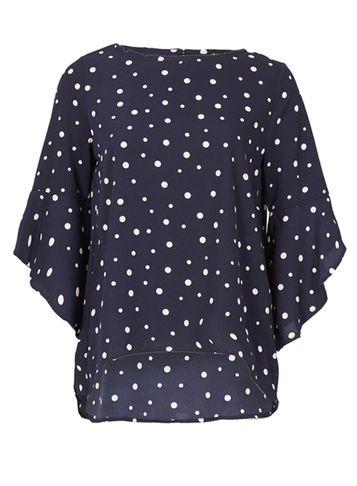 Dorothy Perkins *izabel London Navy Polka Dot Batwing Top