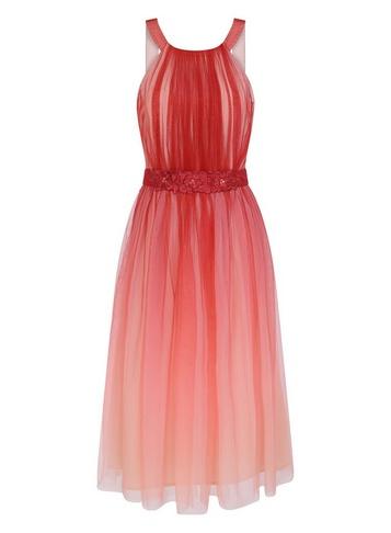 Dorothy Perkins *little Mistress Coral Mesh Trim Skater Midi Dress