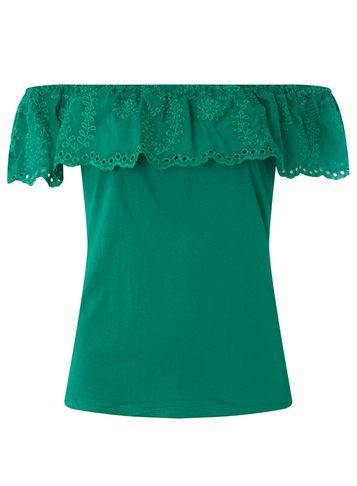 Dorothy Perkins Green Ruffle Broderie Bardot Top