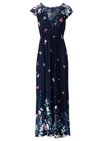 *izabel London Navy Floral Print Shirred Maxi Dress