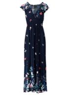 *izabel London Navy Floral Print Shirred Maxi Dress