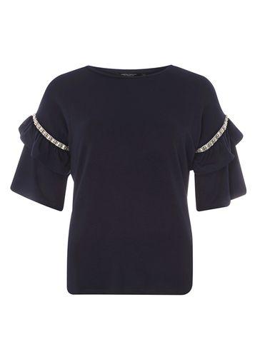 Dorothy Perkins Navy Embellished Frill Sleeve Sweat Top