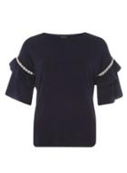 Dorothy Perkins Navy Embellished Frill Sleeve Sweat Top