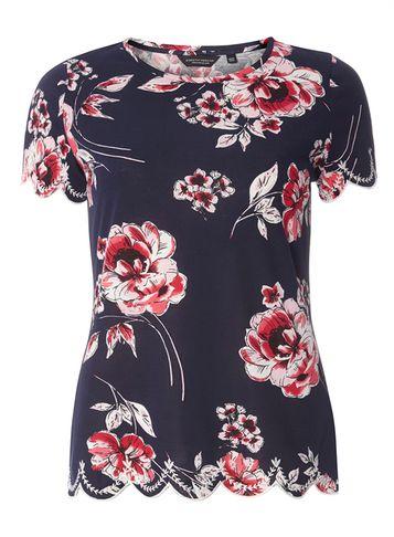 Dorothy Perkins Navy Printed Embroidered Hem T-shirt