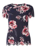 Dorothy Perkins Navy Printed Embroidered Hem T-shirt