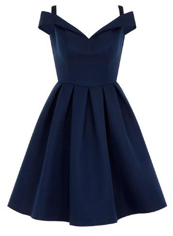 *chi Chi London Blue Fold Over Bardot Midi Dress