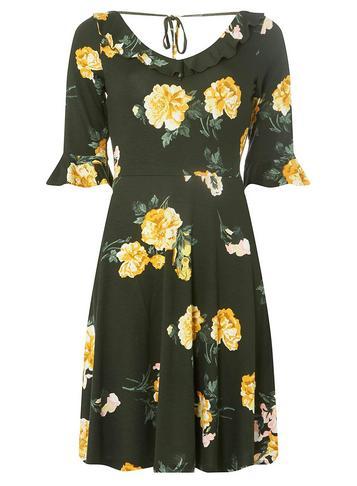 Dorothy Perkins Khaki Floral Print Tea Dress