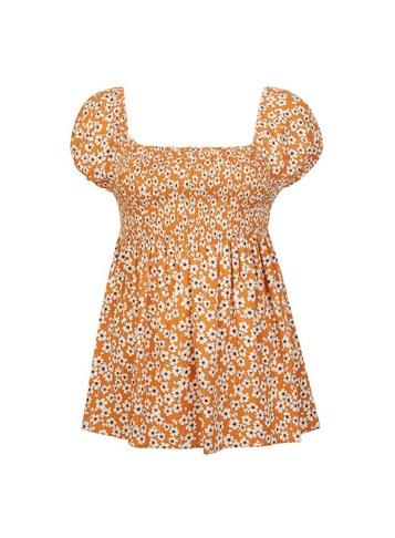 Dorothy Perkins Yellow Ditsy Print Sheered Bardot Top