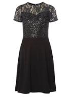 Dorothy Perkins *tall Black Sequin Lace Fit And Flare Dress