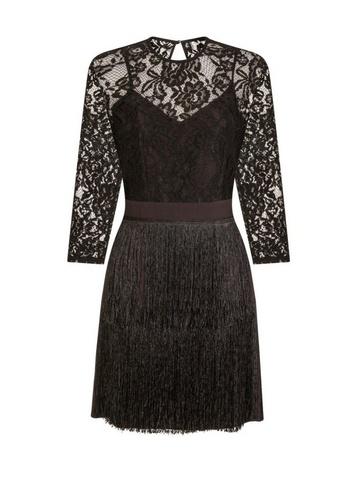 Dorothy Perkins *little Mistress Black Lace Tassel Fit And Flare Dress