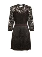 Dorothy Perkins *little Mistress Black Lace Tassel Fit And Flare Dress