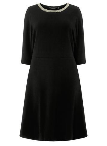 Dorothy Perkins *dp Curve Black Embellished Neck Fit And Flare Dress