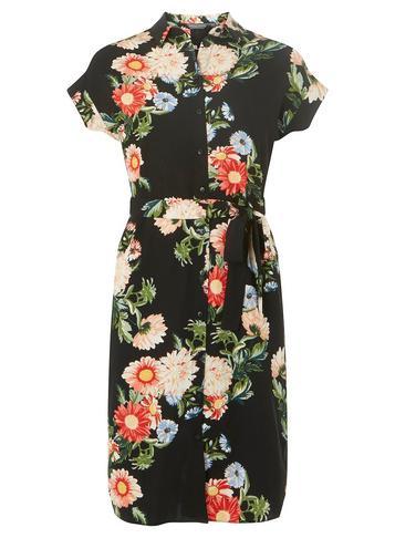 Dorothy Perkins *tall Black Floral Print Shirt Dress