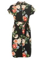 Dorothy Perkins *tall Black Floral Print Shirt Dress