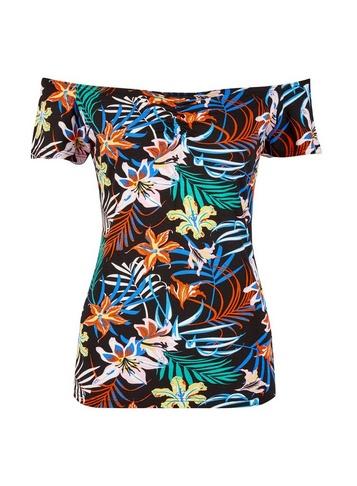Dorothy Perkins Black Floral Print Rouched Bardot Top