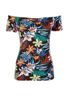 Dorothy Perkins Black Floral Print Rouched Bardot Top