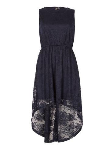 Dorothy Perkins *izabel London Navy Blue Lace Asymmetric Hem Midi Skater Dress