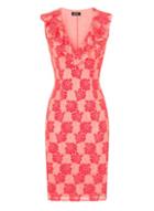 Dorothy Perkins *coral Lace Ruffle Front Midi Bodycon Dress