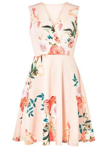 Dorothy Perkins Blush Floral Scuba Wrap Skater Dress